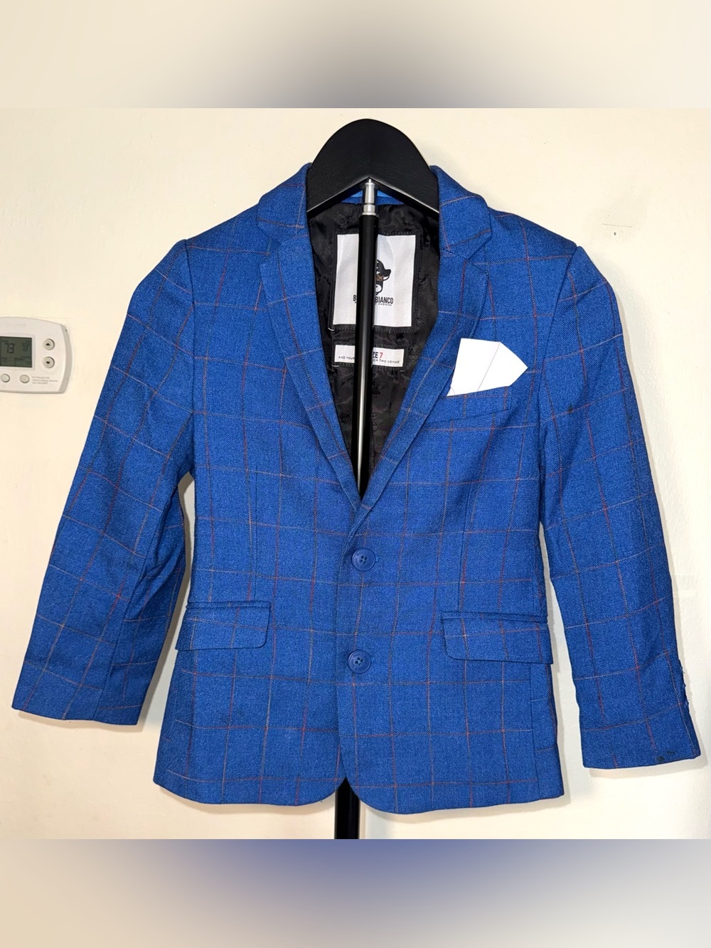 Black N Bianco Boys' First Class Slim Fit Suit Windowpane Navy Blue, size 7